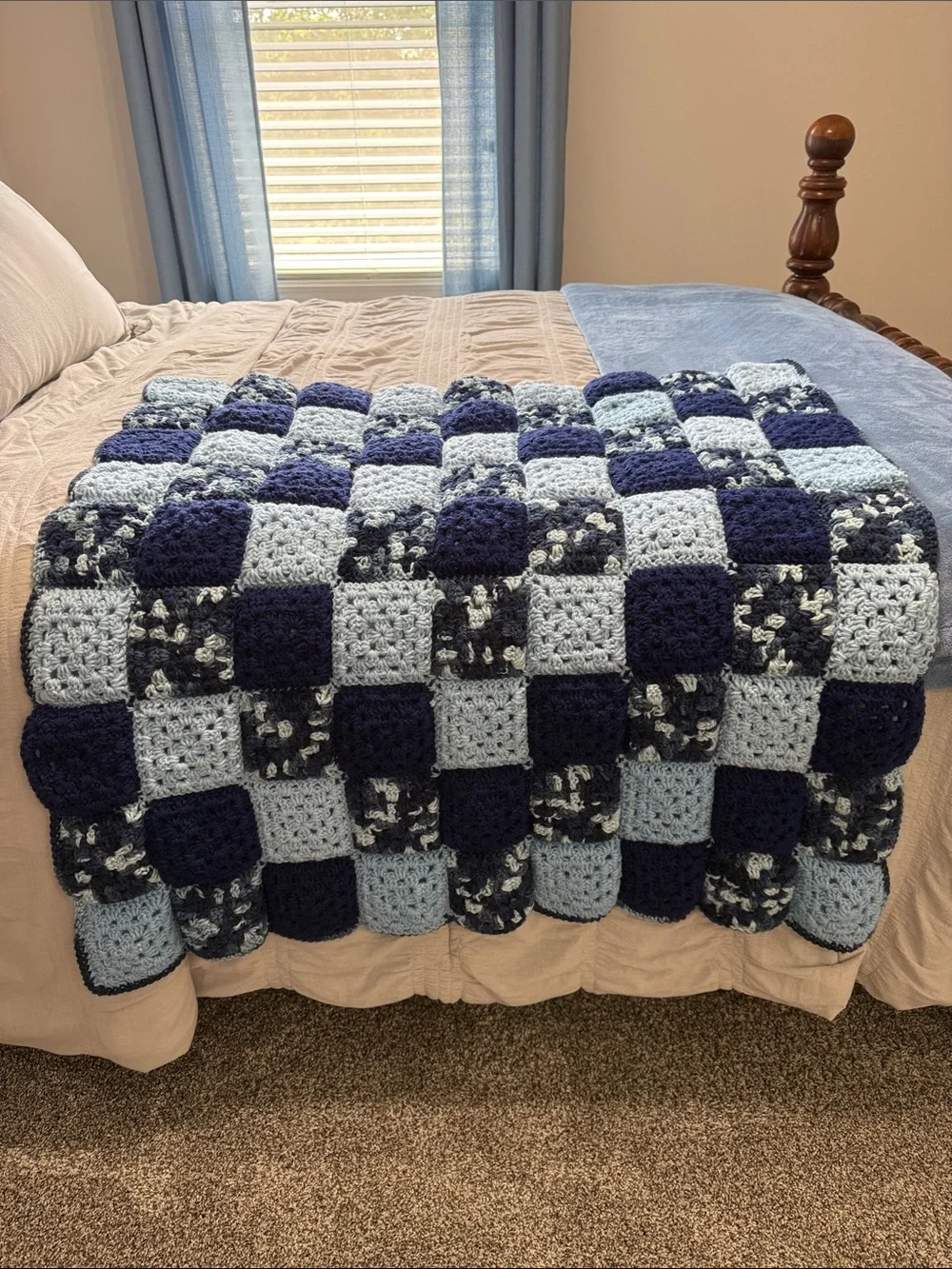 Handmade Blue Check Crochet Baby Blanket
